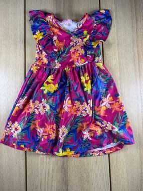 Tommy Bahama Magenta Floral Ruffle Sleeve Dress
